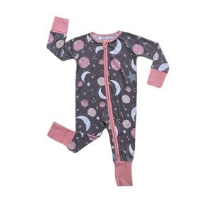 Little Sleepies Pink and Gray Footies with Moon and Star Design